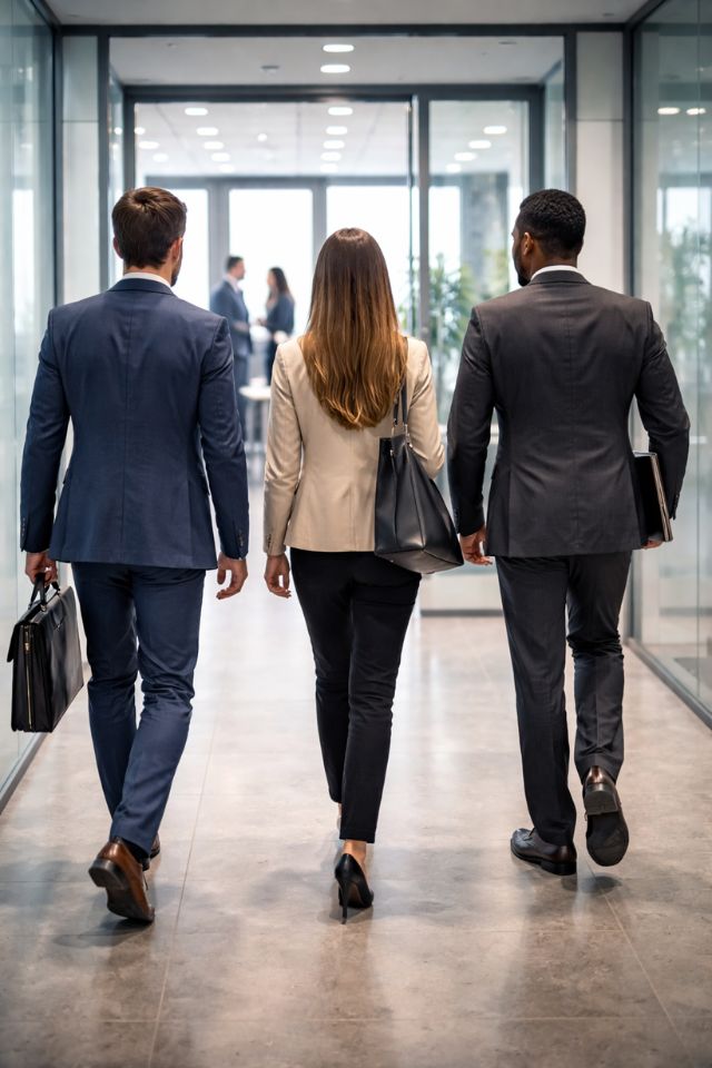 Equipe especializada de profissionais de auditoria e GRC alocadas chegando ao cliente que contratou o serviço de outsourcing de profissionais da Premiumbravo