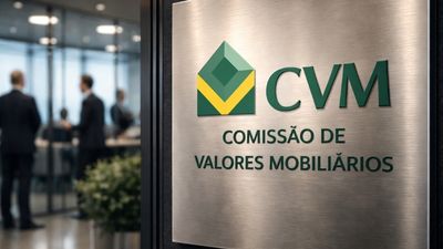 Imagem do logotipo da CVM e auditores ao fundo numa sala de reunião