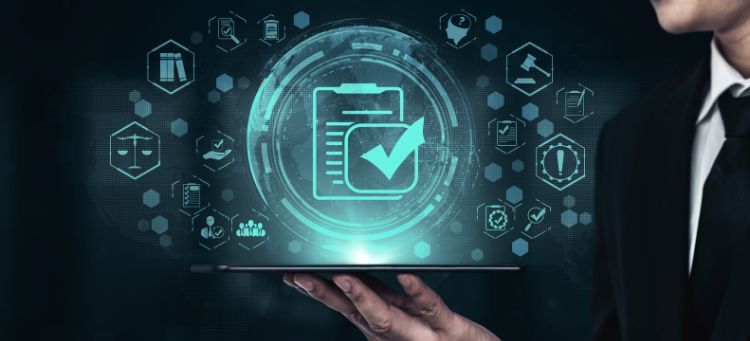 Interface gráfica representando os desafios do compliance global